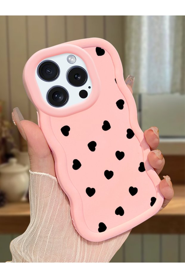 iPhone 16 Pro Compatible Shockproof Simple Pink Silicone Phone Case Heart Pattern