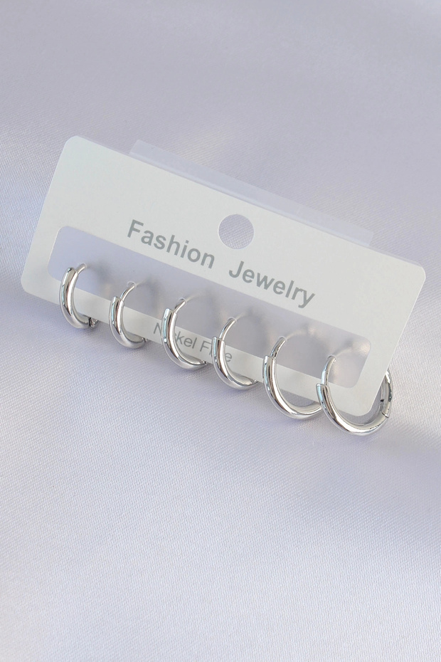 Brass Silver Color Oval Earring Set