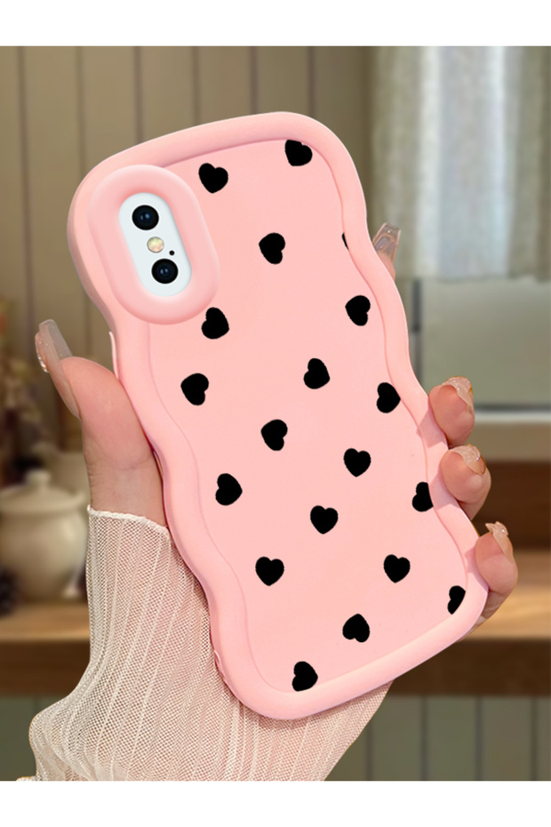 iPhone X Compatible Shockproof Simple Pink Silicone Phone Case Heart Pattern