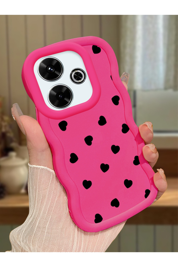 Simple Red Silicone Phone Case Heart Pattern for Poco M6 4g Compatible Shockproof