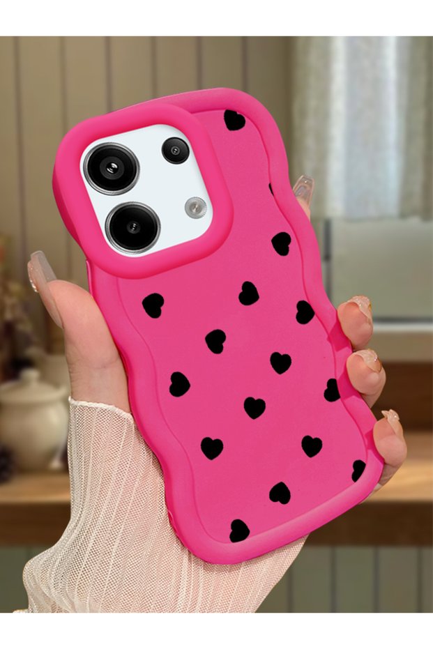 Poco X6 5g Compatible Shockproof Simple Red Silicone Phone Case Heart Pattern