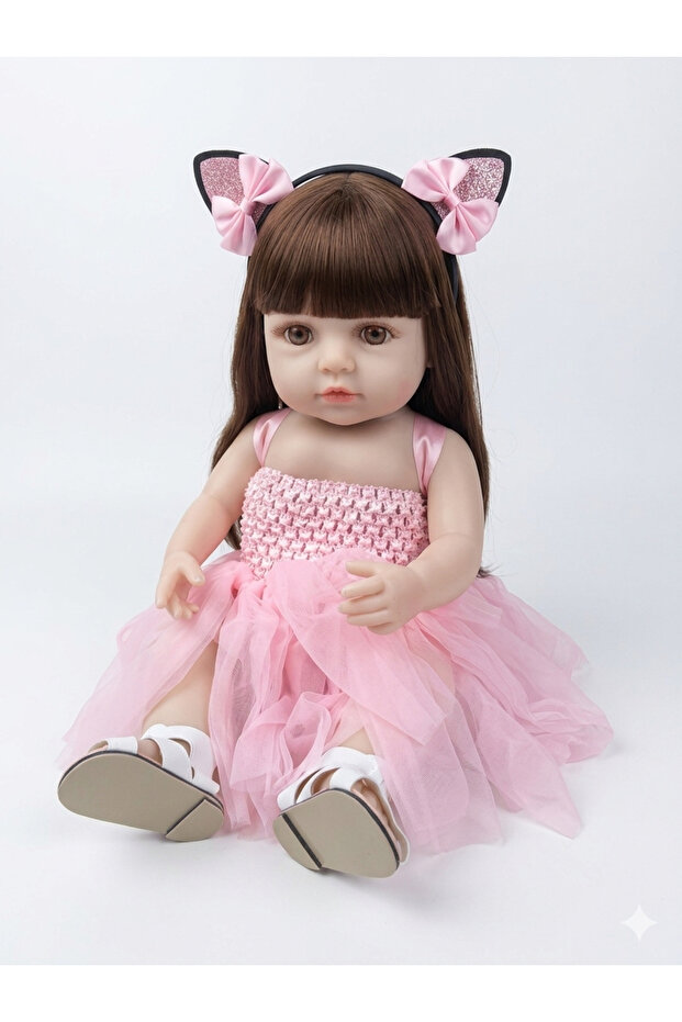 Adorable Pink Tulle Reborn Doll with Cat Ear Headband