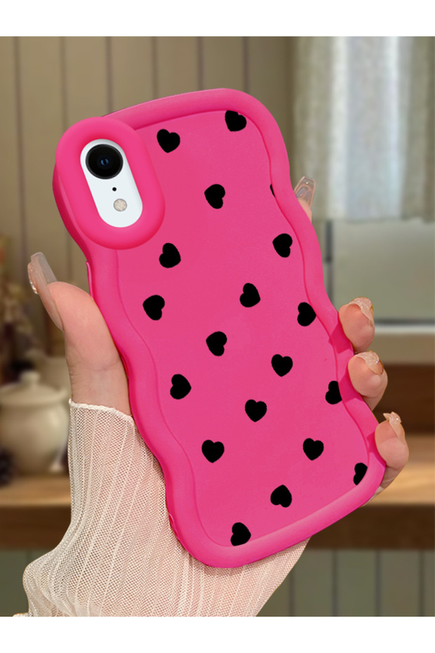 iPhone Xr Compatible Shockproof Simple Red Silicone Phone Case Heart Pattern