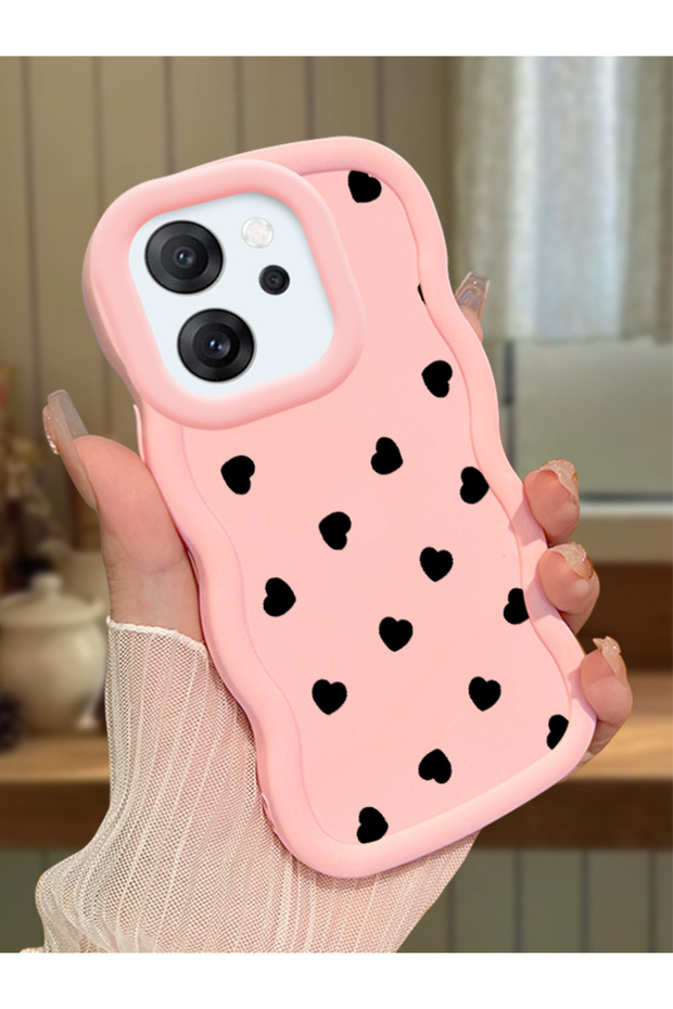 Oppo Reno 14F Compatible Shockproof Simple Pink Silicone Phone Case Heart Pattern