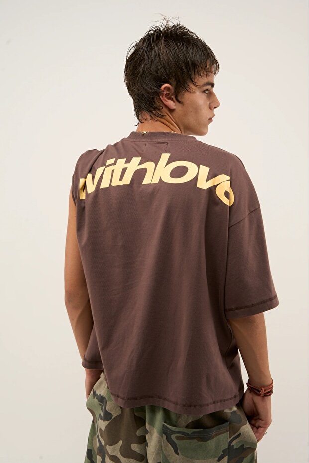 -Erkek Oversize Basic Typography Logo Print T-Shirt – 100% Cotton