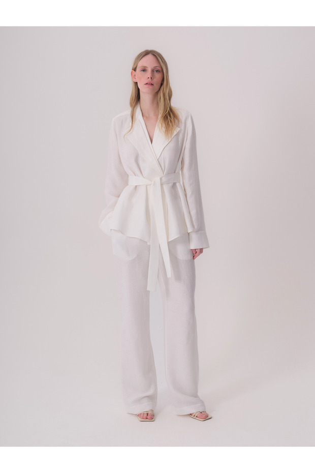 White Linen Jacket with Collar Detail