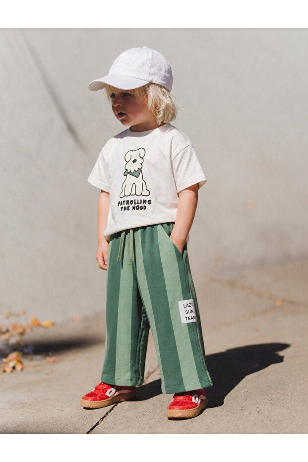 Boy's Printed T-Shirt Striped Trousers Top and Bottom Set Relaxed Fit Casual Combination