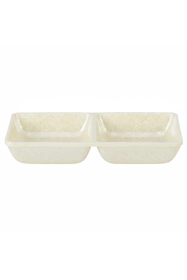 Cream Speckled Melamine Rectangle 2 Portion Sauce Bowl 14.5 x 7 cm Dual Section Bowl for Dips a