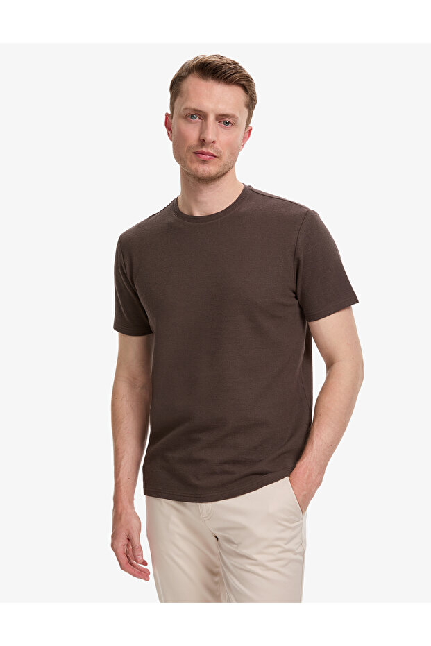 Dark Brown Regular Fit Crew Neck T-Shirt 50327857-Vr084