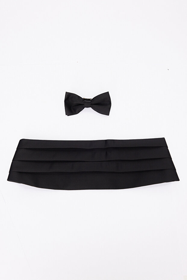 Men's Black Plain Classic Bow Tie & Belt Set