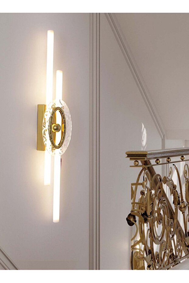 مصباح حائط LED (100 سم، ذهبي، ضوء دافئ 3000 كلفن)، مصباح حائط عصري لغرفة المعيشة مع زجاج شفاف