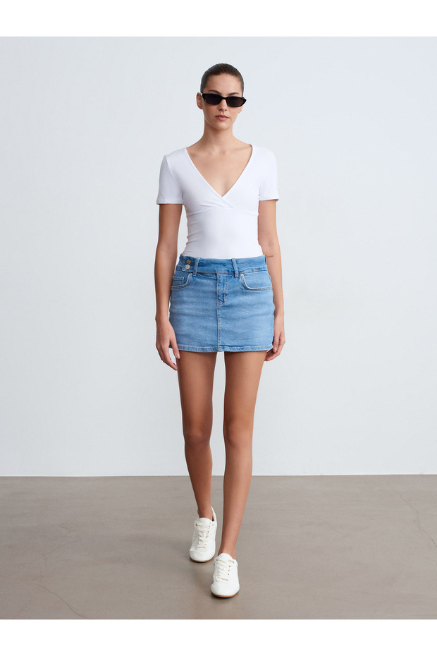 72308 Belt Detailed Denim Shorts Skirt