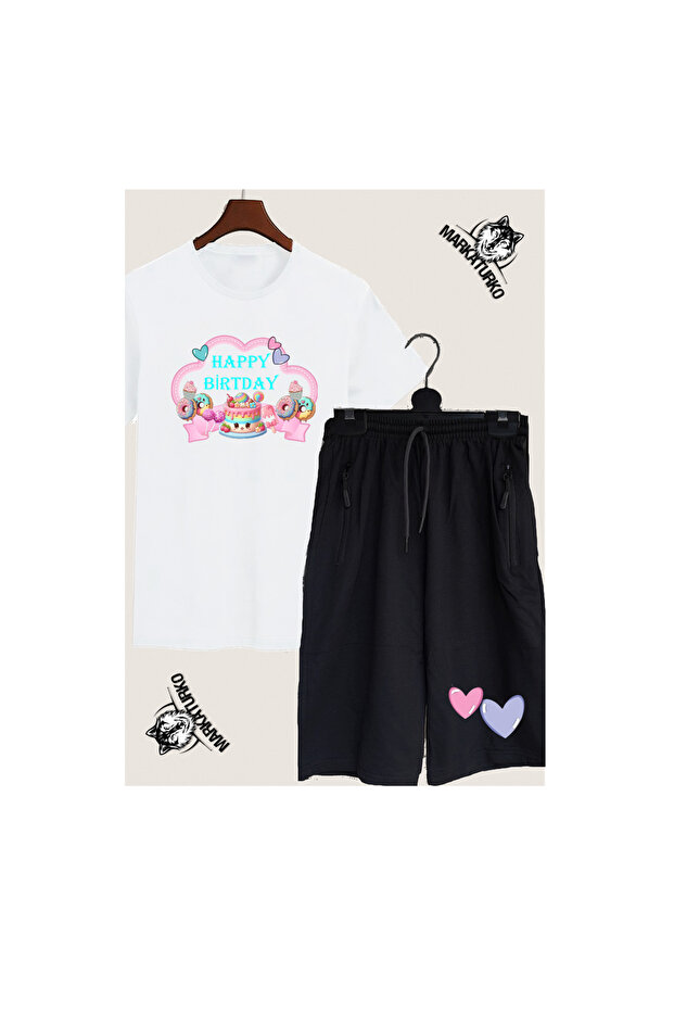 Happy Birthday Design Printed T-Shirt-Shorts Combination 980-96