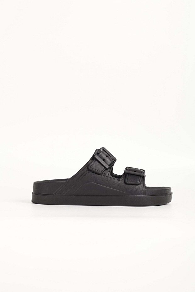 Men's Black Eva Beach Slippers with Buckle Detail 23702