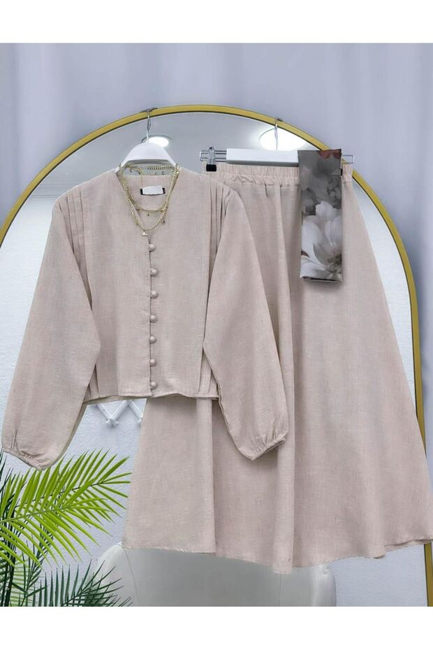 Drapeli̇ K Linen Skirt Suit