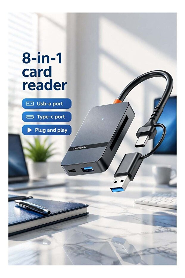 قارئ بطاقات USB نوع C + USB 8 في 1 - 1