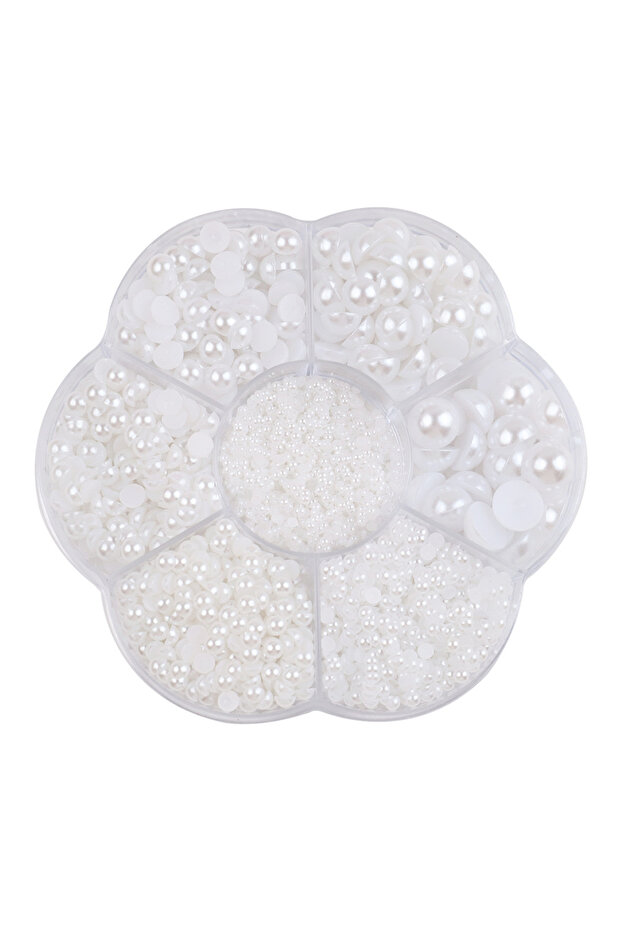 about 3100pcs Mix Size White 3100pcs 2/3/4/5/6/8/10mm Half Round ABS Pearl Beads Flatback Rhinestone