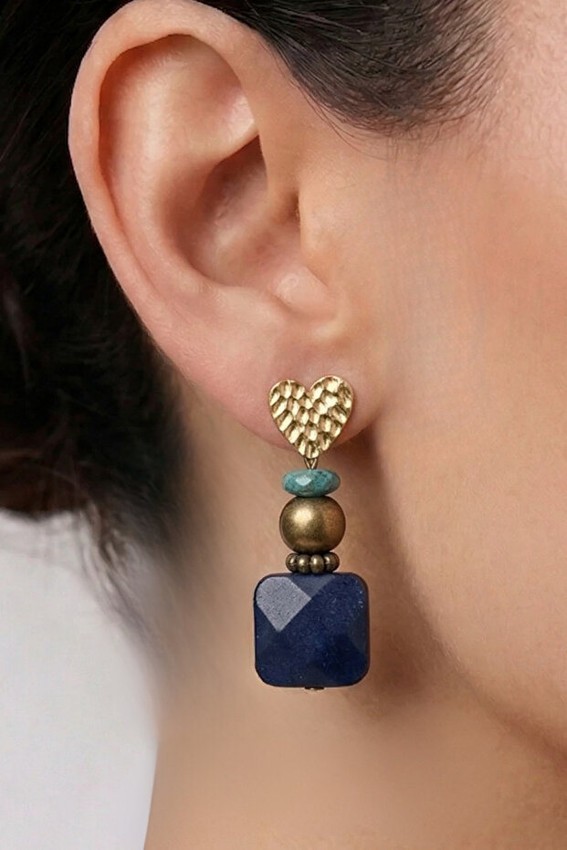Natural Stone Design Earrings Navy Blue