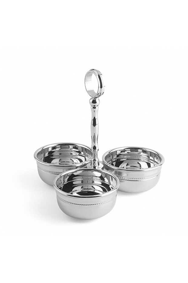 Triple Stainless Steel and Brass Decorative Snack Bowl 15 cm