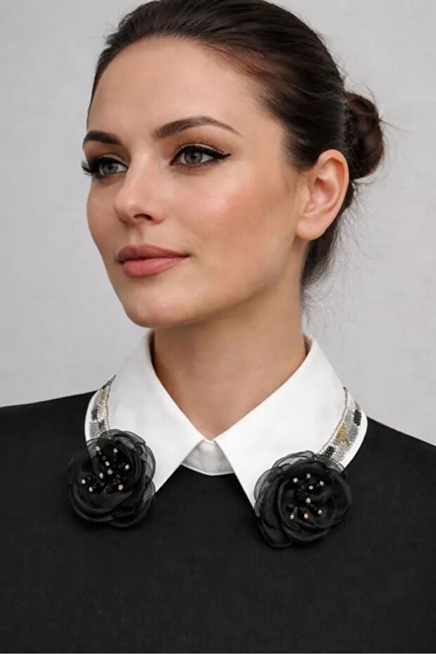 - Sümeyya 2589 8737 Handmade Floral Beaded White Mobile Collar - Stone Embellished Choker Necklace