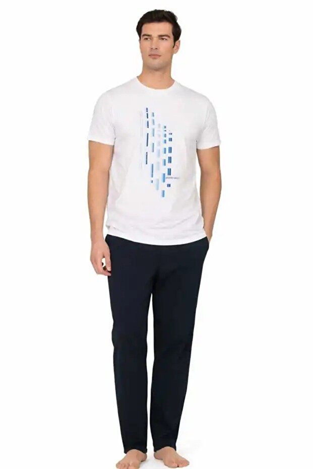 100% cotton jersey men's pajama set, crew neck, pocket detail
