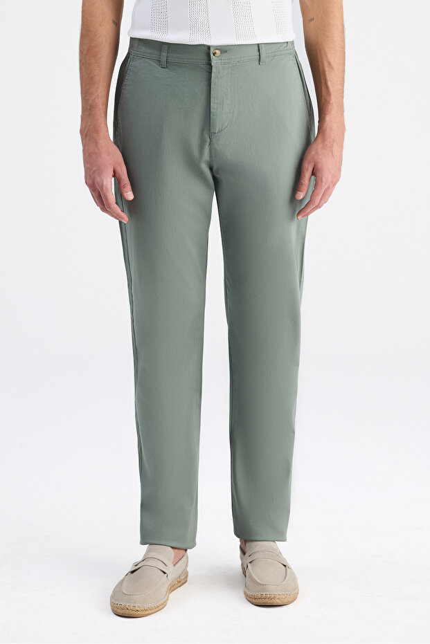 Ds Damat Comfort Fit Green Gabardine Chino Trousers