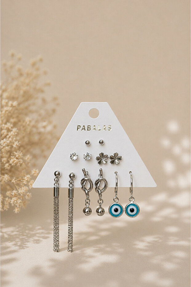 Premium Earring Set for Women, 12-Piece, Elegant and Stylish Earrings with Stone and Evil Eye Beads