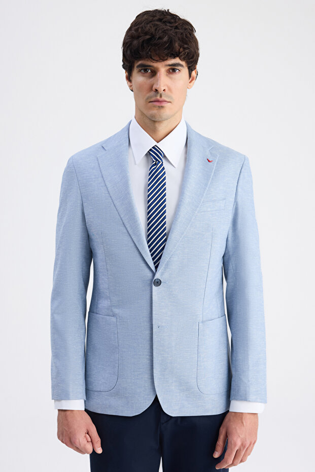 Ds Damat Slim Fit Blue Plain Fabric Jacket