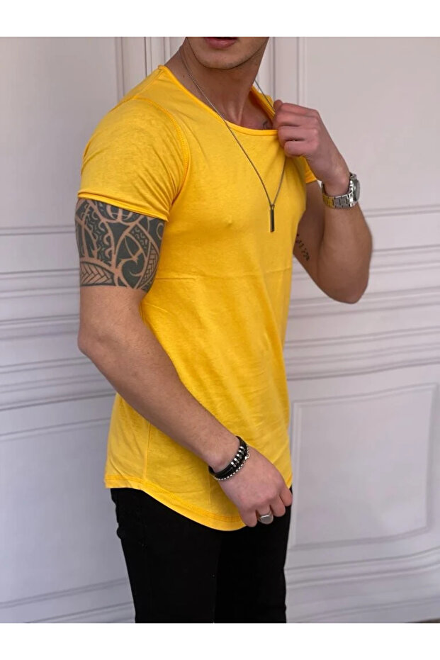 Slim Fit Oval Cut Cotton Basic T-Shirt