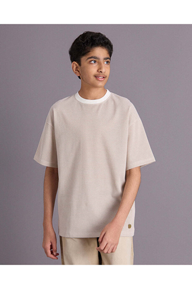 Senior Boys Beige Embellished T-Shirt
