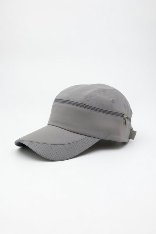 Unisex Gray Zipper Detailed Outdoor Sports Cap Hat | Adjustable Casual Model