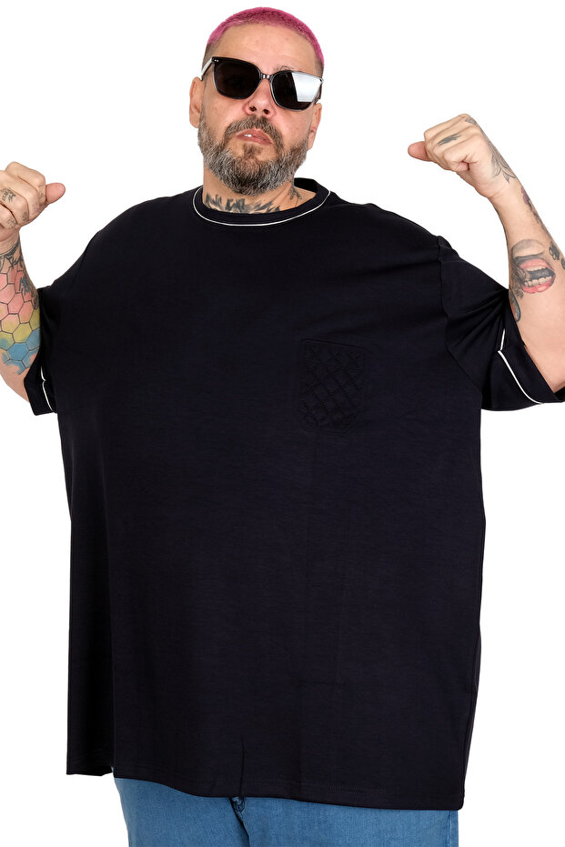 Mode XL Large Size T-Shirt Gofre U26221 Dark Blue
