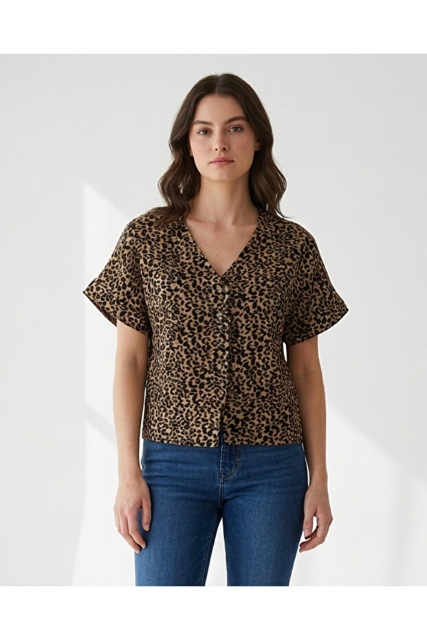 Women Brown Printed Button Front Top