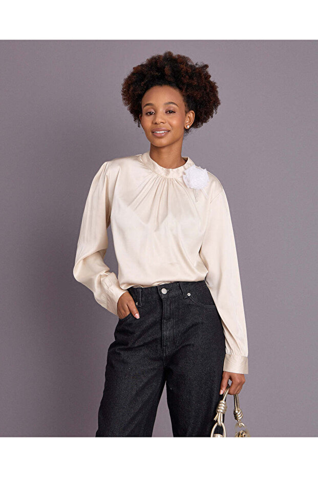 Girls Cream Long Sleeve Blouse