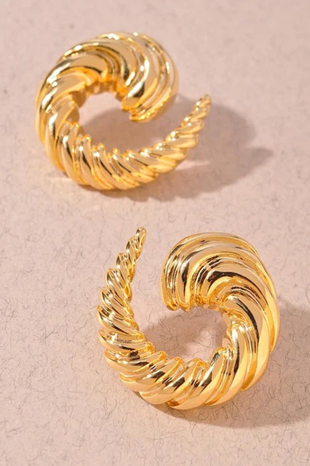 Gold Color Steel Vintage Croissant Earrings