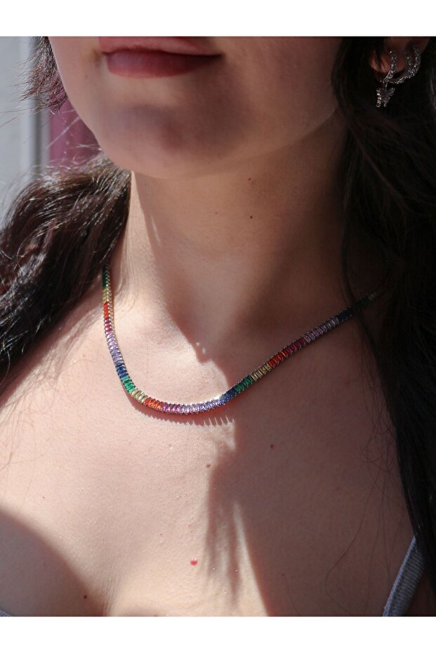 Baguette Stone Colorful Choker Necklace