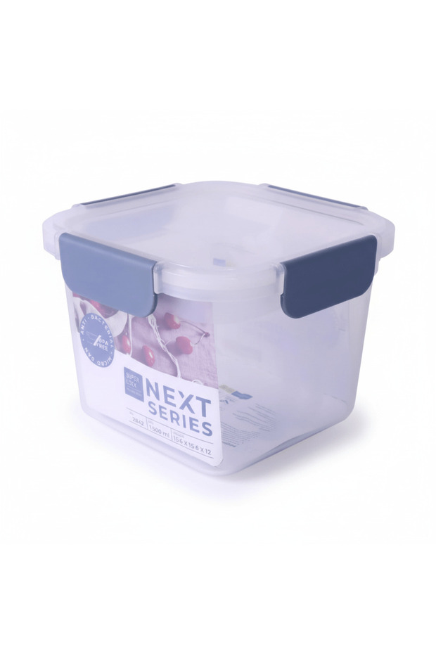 Super Lock Plastic Square Food Container With Lid 1500 ml-Blue&Transparent