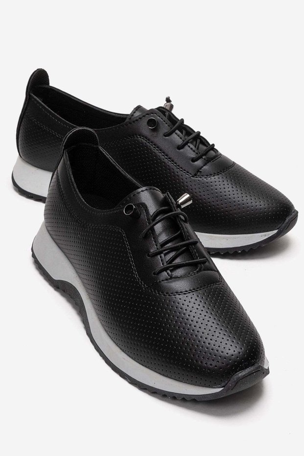 Women's Needle Printed Casual Shoes Black Leather