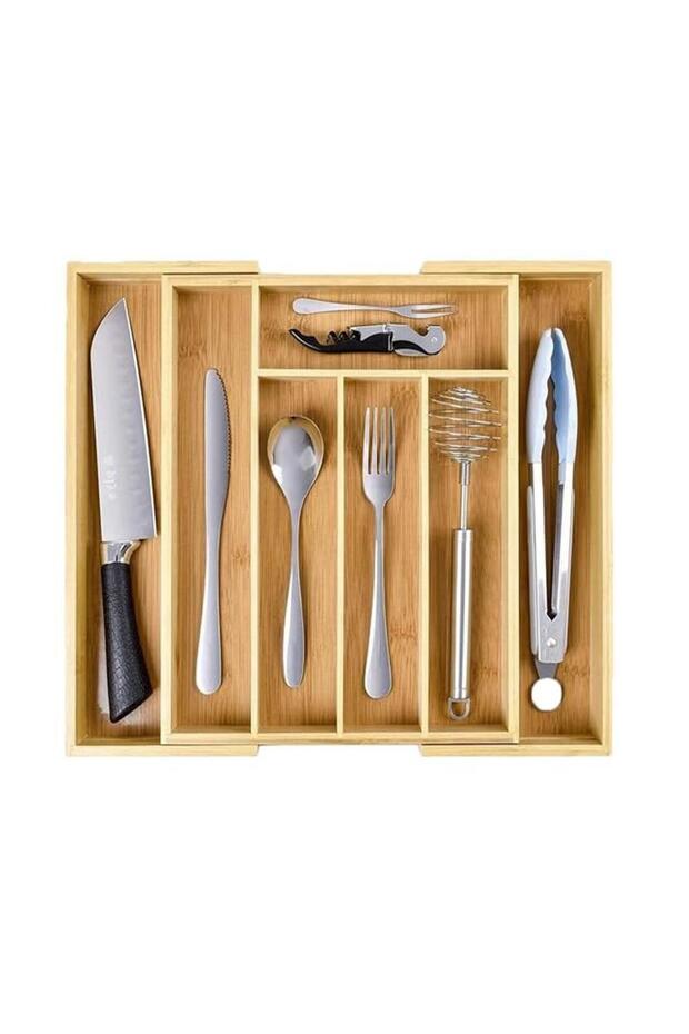 Bamboo Drawer Organizer with 5 Compartments – Expandable 7 Section Cutlery Tray, Kitchen
