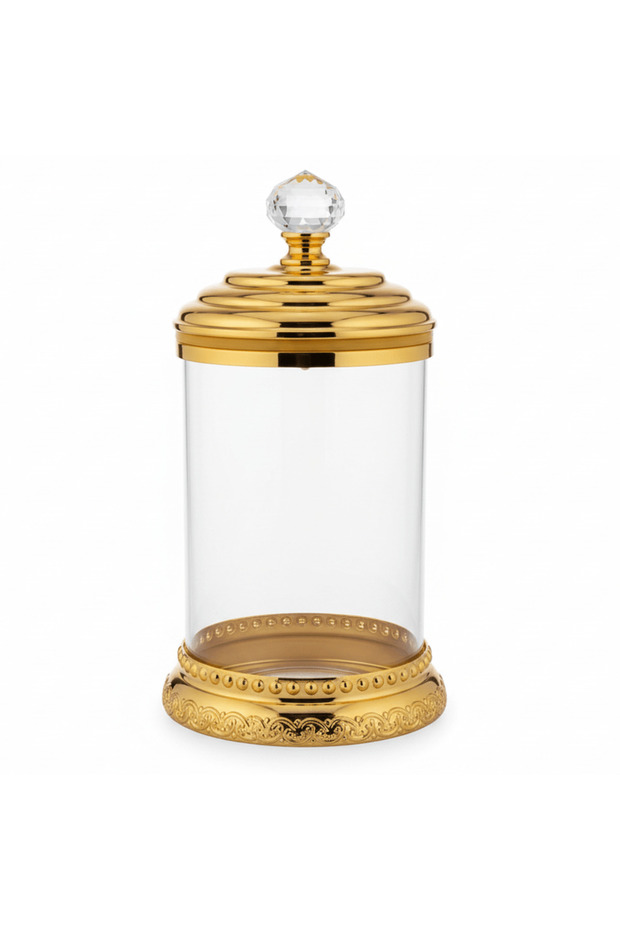 Large Glass Sugar Jar with Gold Lid & Stand