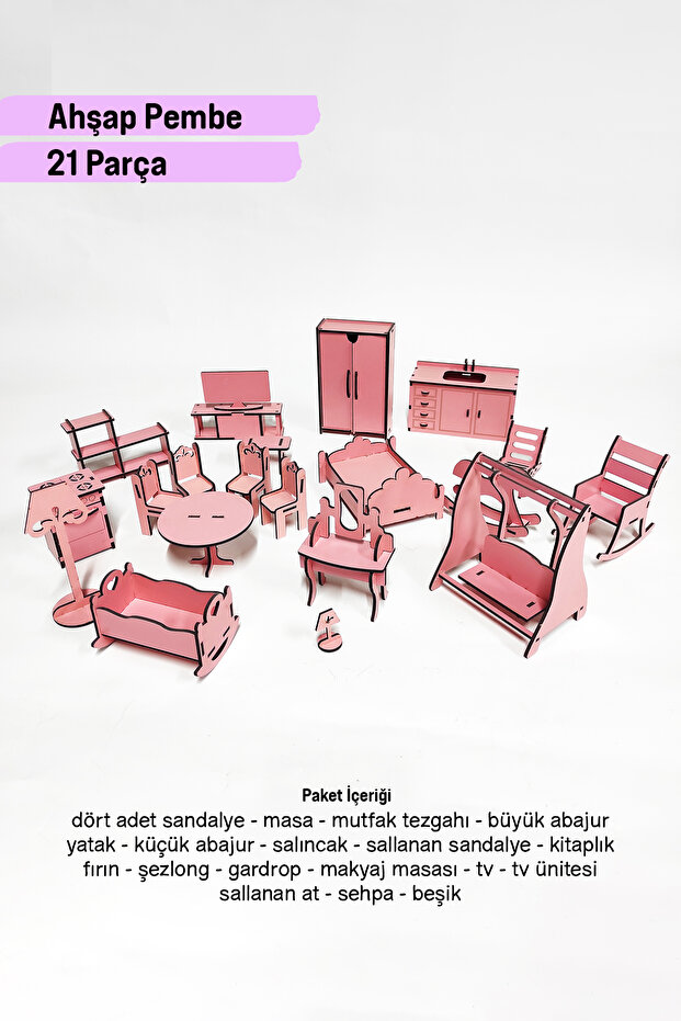 Ahşap 21 Parça Mini Mobilya Seti