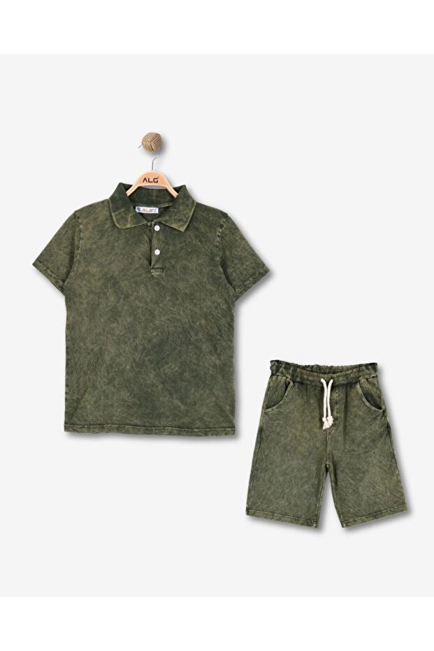 Boys' Polo Collar Shorts Suit - Cotton Fabric with Batik Pattern