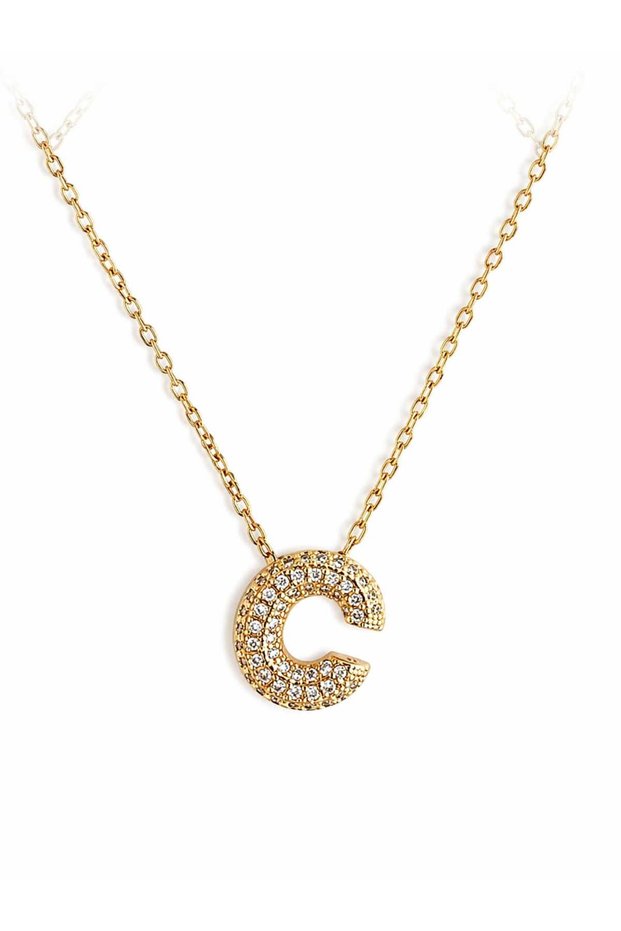 Zircon Stone Steel Letter C Necklace - Adjustable Elevator Design