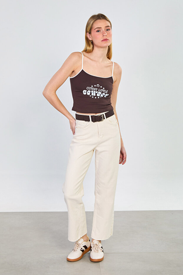 Women's Belted Cropped Jean Trousers - Ecru