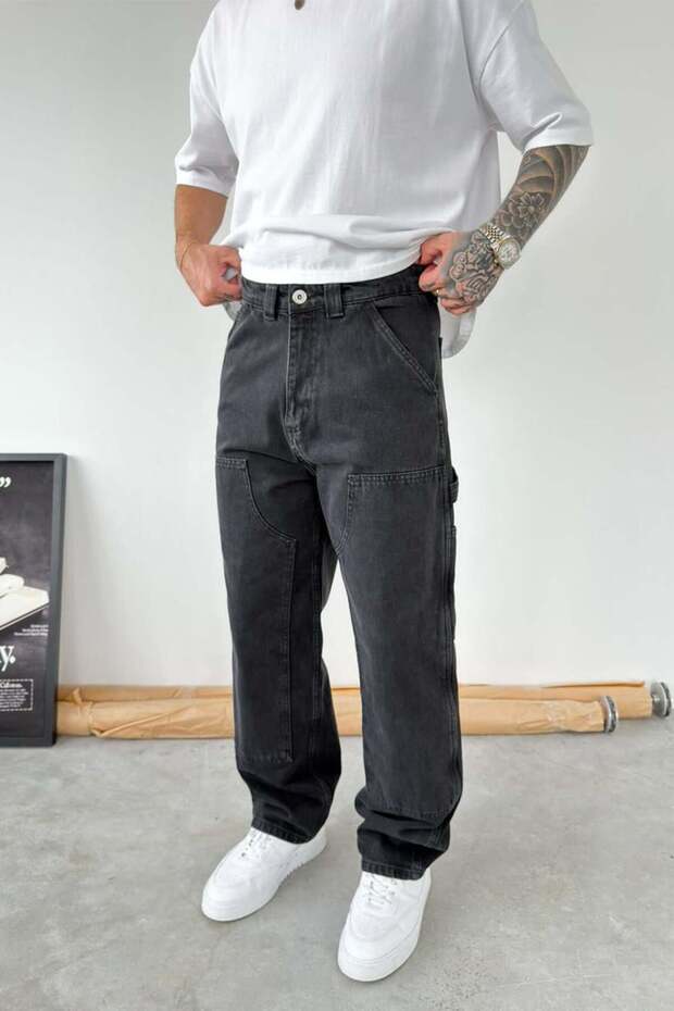 Smoked Patch Design Detailed Extra Loose Baggy Trousers