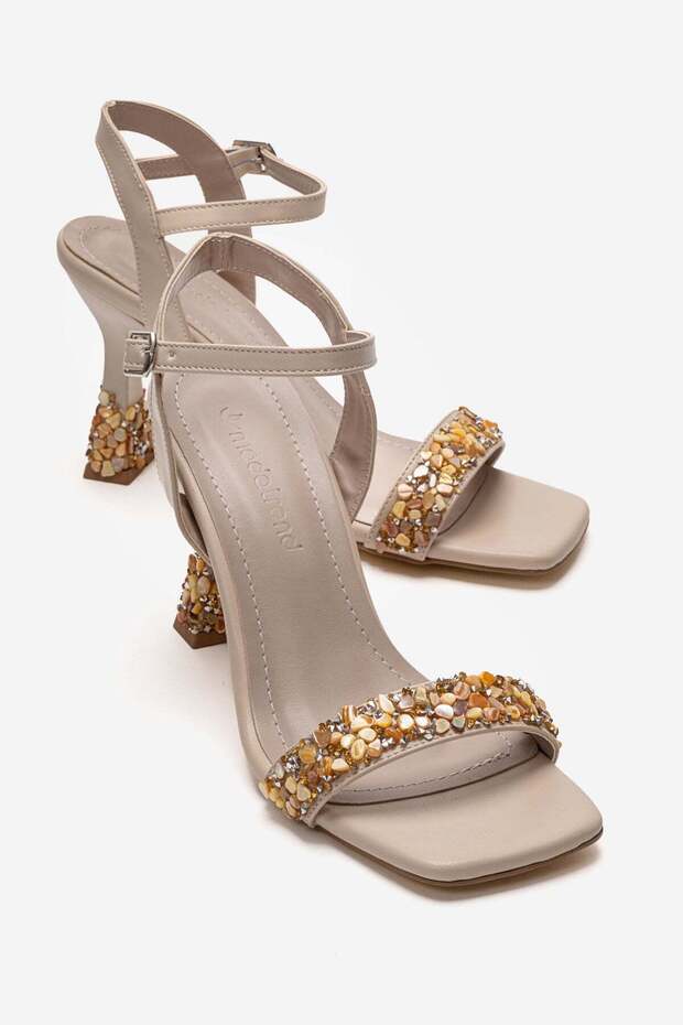 Women's Bow Tie and Stone Heeled Sandals Ten Skin