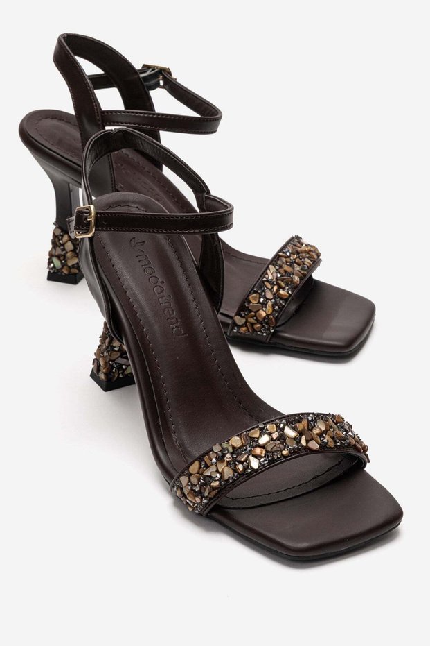 Women's Bow-Tie Stone Heeled Sandals Brown Skin