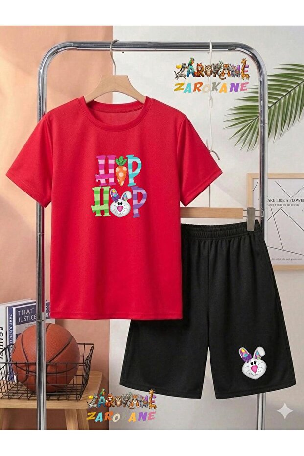 Hiphop Rabbit Printed Top and Shorts/T-Shirt Two-Piece Summer Kids' Set