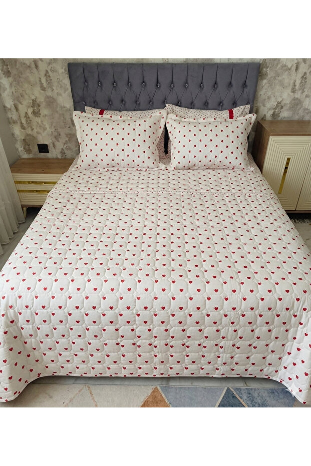 Heart Patterned 100% Cotton Toast Pique Set