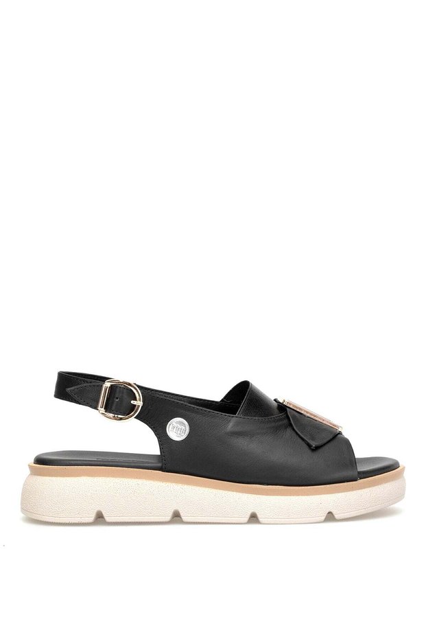 D26Ys-5115 Women's Genuine Leather Flat Sandals Black